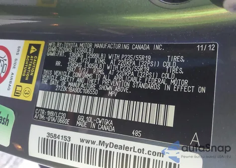 2013 Lexus Rx 350 из США, поврежденный, VIN 2T2ZK1BA9DC106550